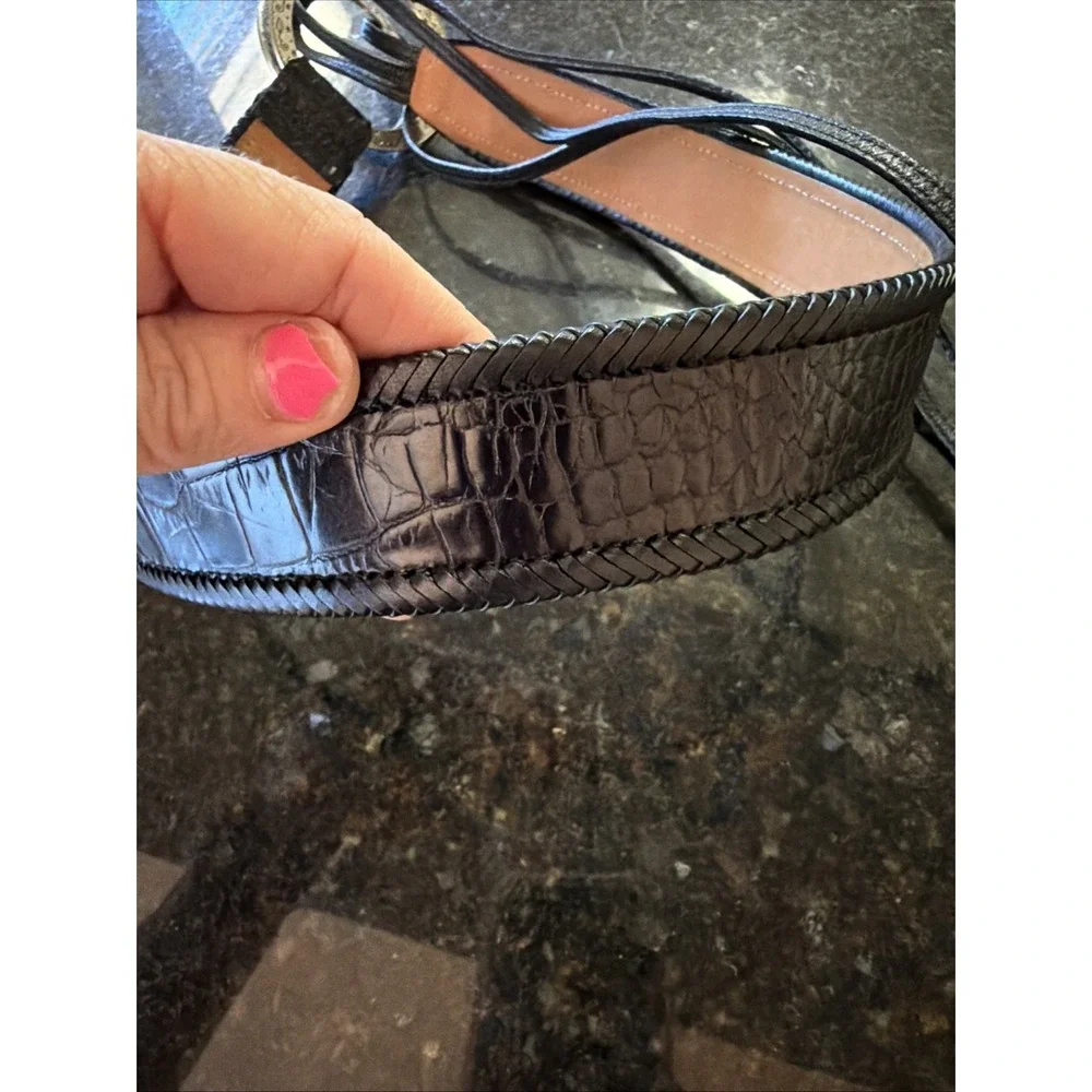 Brighton Belt Sz M/L Tassel Crocodile Pattern Leather Western Cowboy Black